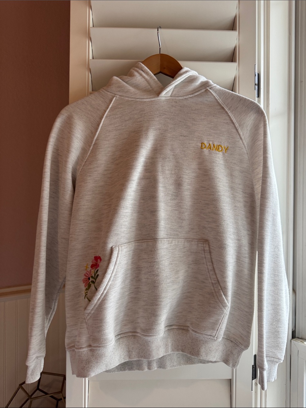 DANDY Women's Cream Hoodie Sweater with Embroidered Floral Detail